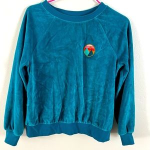 Cat in jack - velour blue sweatshirt